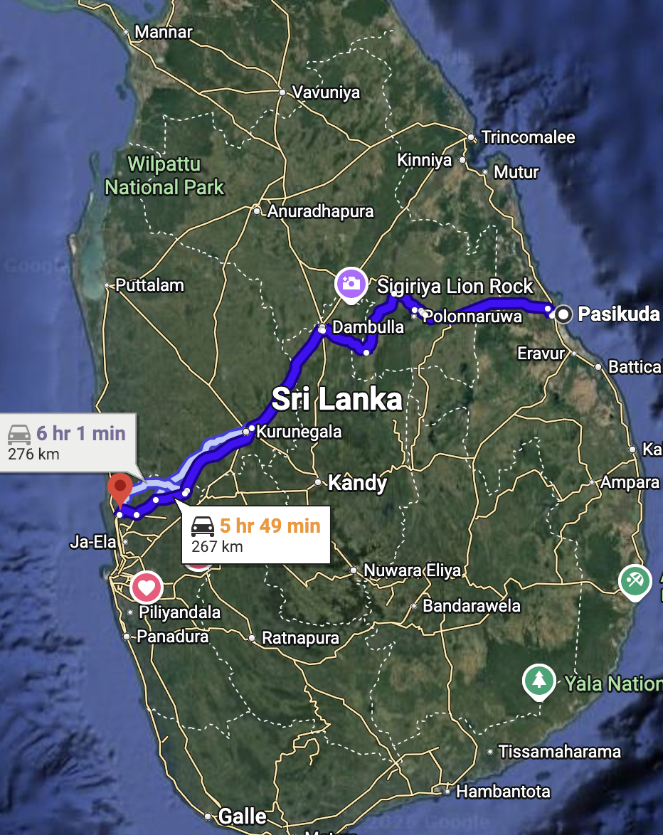 Passikudah → Colombo Airport